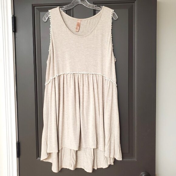 Crochet Trim Tank Top Tunic Blouse Heathered Oatmeal Plus 2XL (JFY) Brand Beige - Picture 1 of 14
